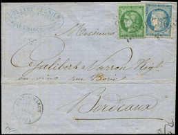 Let AFFRANCHISSEMENTS ET COMBINAISONS - N°37 20c. Bleu Et N°42Be 5c. Vert TRES FONCE Jolie Nuance, Obl. GC 2923 S. LAC,  - 1849-1876: Période Classique