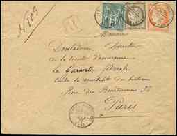 Let AFFRANCHISSEMENTS ET COMBINAISONS - N°38, 56 Et 75 Obl. Càd T16 MAYET-SARTHE 30/5/77 S. Env. Rec., TB - 1849-1876: Classic Period