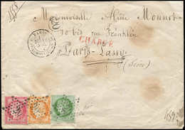 Let AFFRANCHISSEMENTS ET COMBINAISONS - N°38, 53 Et 57 Obl. Etoile 20 S. Env. CHARGE, Càd PARIS 10/11/(77), TB - 1849-1876: Classic Period