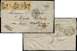 Let DESTINATIONS - N°21 BANDE De 4 Obl. Etoile 2 S. LSC, Càd R. St Lazare 7/3/65, Arr. MASSA MARITIMA, TB - 1849-1876: Période Classique