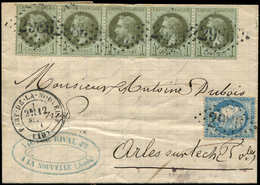 Let AFFRANCHISSEMENTS DE SEPTEMBRE 1871 - N°25 BANDE De 5 Et N°37 Obl. GC 2986 S. LAC, Càd T17 PORT-DE-LA-NOUVELLE 12/9/ - 1849-1876: Periodo Clásico