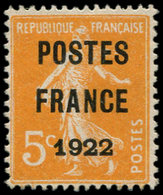 ** PREOBLITERES - 36   5c. Orange, POSTES FRANCE 1922, TB. C - 1893-1947