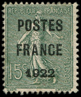 * PREOBLITERES - 37  15c. Vert-olive, POSTES FRANCE 1922, TB - 1893-1947