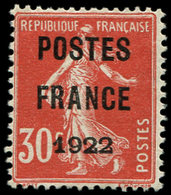 (*) PREOBLITERES - 38  30c. Rouge, POSTES FRANCE 1922, TB. C - 1893-1947