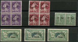 ** PREOBLITERES - 44 (3), 54 Et 62 Blocs De 4 (1 T. De Chq *), FM 3 Paire, TB - 1893-1947