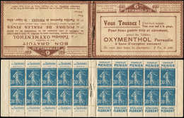 CARNETS (N° Yvert) - 192-C5    Semeuse Camée, 30c. Bleu, N°192b, T IIB, S. 100, OXYMENTHOL, Légères Adh. Sur 2 Ex., TB - Autres & Non Classés