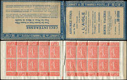 CARNETS (N° Yvert) - 199-C3    Semeuse Lignée, 50c. Rouge, N°199c, T I, S. 140-E, L'AIGLE, Un Bord Raccourci, TB - Autres & Non Classés