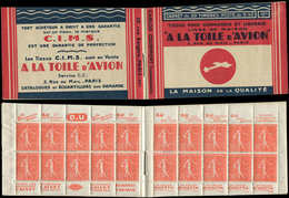 CARNETS (N° Yvert) - 199-C26   Semeuse Lignée, 50c. Rouge, N°199e, T IIB, TOILE D'AVION, TTB - Autres & Non Classés