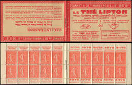 CARNETS (N° Yvert) - 199-C28   Semeuse Lignée, 50c. Rouge, N°199e, T IIB, S. 173-N, LIPTON, Fraîcheur Postale, Superbe - Autres & Non Classés