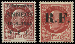 ** TIMBRES DE LIBERATION - ANNECY 1 : 1f50 Brun-rouge Et Chalons S. Marne N°1 1f50 Brun, TB - Liberación