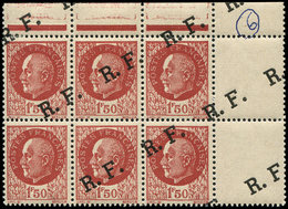 ** TIMBRES DE LIBERATION - LYON 11 : Pétain, 1f50 Brun-rouge, BLOC De 6 Cdf, Surcharge En DIAGONALE, Un Ex. SANS Surchar - Libération