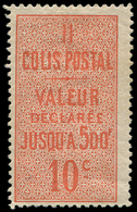 * COLIS POSTAUX  (N° Et Cote Maury) - 2    10c. Rouge, Valeur Déclarée, Dentelé 13 1/2, Forte Ch., TB - Nuevos