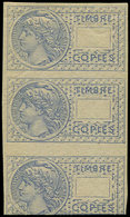 ** Spécialités Diverses - TIMBRES FISCAUX Copies 1893 : Type Tasset, Essai En Bleu (un Ex. ** Et 2 Ex. *), Sans Impressi - Otros & Sin Clasificación