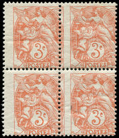 ** VARIETES - 109   Blanc,  3c. Orange, PIQUAGE à CHEVAL, BLOC De 4, Un Ex. *, TB - Neufs