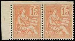 ** VARIETES - 117b  Mouchon, 15c. Orange, DENTELE 3 COTES, Format Plus Grand, PAIRE Petit Bdf, TTB - Nuevos