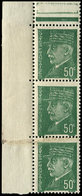 ** VARIETES - 508   Pétain, 50c. Vert, IMPRESSION Sur RACCORD Dans Une BANDE De 3 Cdf, TB - Nuevos