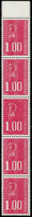 ** VARIETES - 1892a  Béquet, 1,00 Rouge, SANS PHOSPHO Dans Une Bande Verticale De 5 Bdf, TTB. J - Nuevos