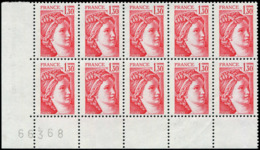 ** VARIETES - 2059a  Sabine, 1,30 Rouge, SANS PHOSPHO Dans Un BLOC De 10 Cdf, 2 Ex. PHOSPHO PARTIEL, TB. J - Nuevos