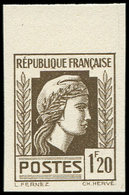 * ESSAIS DE COULEURS NON DENTELES - 638   Marianne,  1f.20, ESSAI De COULEUR En Brun-noir, NON DENTELE Bdf, TB, Cote Mau - Otros & Sin Clasificación