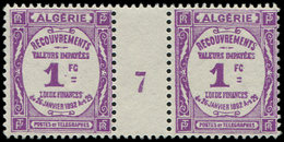 ** ALGERIE Taxe 19 : Recouvrements, 1f. Lilas, PAIRE Mill.7, TB - Postage Due