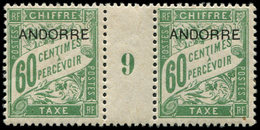 ** ANDORRE Taxe 5 : 60c. Vert, PAIRE Mill.9, TB, Cote Maury - Unused Stamps