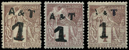 * ANNAM ET TONKIN 2 : 1 S. 4c. Lilas-brun S. Gris, 3 Types Différents, Un Ex. (*), TB - Other & Unclassified