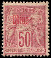 * CHINE 12a : 50c. Rose, Surch. CARMIN, TB - Autres & Non Classés