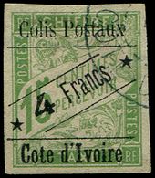 COTE D'IVOIRE Colis Px 9c : 4f. Sur 15c. Vert, Sans Accent Et Petites étoiles, Obl., TB - Otros & Sin Clasificación