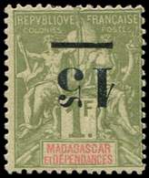 * MADAGASCAR 50a : 15 Sur 1f. Vert Olive, Surcharge RENVERSEE, TB - Autres & Non Classés