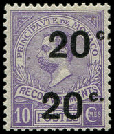 * MONACO Taxe 11a : 20c. S. 10c. Violet, DOUBLE Surch., TB - Impuesto