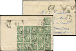 Let MONACO Taxe 20 : 50c. Vert, BLOC De 16 (3 Ex. Défx) Obl. MONTE-CARLO 1/12/43 Au Dos D'une Env. De Cardiff Non Affie, - Postage Due