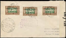 Let SAINT PIERRE ET MIQUELON 239 : 50c. Vert Et Marron, FRANCE LIBRE, 3 Ex. Obl. Càd S. Env. Pour Le Canada Avec Cachet  - Used Stamps