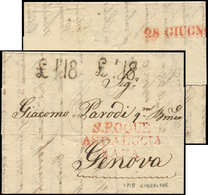 Let GIBRALTAR Lettre De Gibraltar De 1818 Pour Gênes, MP Rouge S. ROQUE/ANDALUCIA/BAXA, TB - Gibraltar