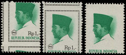 ** INDONESIE 465 : 1r. émeraude, 3 Variétés Différentes, 2 Piquages Différents Et Un T. Sans Le Cadre Ni Valeur, TB - Indonesia