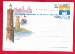 SAN MARINO AEROGRAMMA NUOVO - Genova 1992 - £ 850 - U. AG16 - Ganzsachen