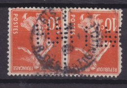 France Perfin Perforé Lochung 'H.M.' Or 'M.H.' 1906 Mi. 117  10c. Semeuse (2 Scans) - Used Stamps