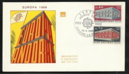 Andorre Lettre Premier Jour Le 26 Avril 1969 Europa 1969 Les N°188 Et 189  TB   - 1969