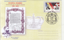 82509- KING CHARLES 1ST OF ROMANIA, KINGDOM ANNIVERSARY, SPECIAL COVER, 2016, ROMANIA - Cartas & Documentos