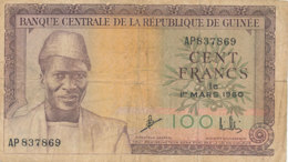 BILLET-BANQUECENTRALE DE LA    REPUBLIQUE   DE GUINEE CENT   FRANCS - Guinee