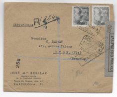 ESPAGNE - 1942 - ENVELOPPE RECOMMANDEE Avec CENSURE De BARCELONA => LYON - Brieven En Documenten