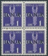 1944 RSI POSTA AEREA 1 LIRA VERONA QUARTINA MNH ** - JUL50 - Luftpost