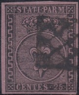 Parma , 25 Cent Violetto (scuro) N.4 Usato Griglietta, Firmato RD +Buhler Cv 500 - Parma