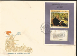 V) 1970 CARIBBEAN, LENIN BIRTH CENTENARY, LENIN AT GORKY, BY N. BASHKAKOV, SOUVENIR SHEET IMPERFORATED, WITH SLOGAN CANC - Covers & Documents