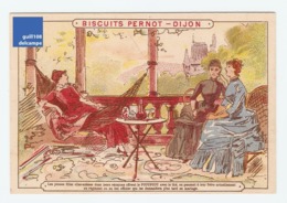 Chromo Image Biscuits Pernot Dijon Pioupiou Biscuit Thé Femme Robe Berthier Victorian Trade Card Dress Tea Time A15-38 - Pernot