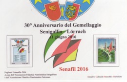 Italia 2016 30° Anniversario Gemellaggio Senigallia - Lorrach Foglietto Erinnofilo - Cinderellas