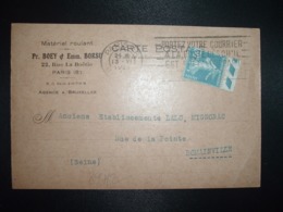 CP TP SEMEUSE 30c OBL.MEC.13 VI 1926 PARIS RP DEPART + Matériel Ruolant Pr. BOEY & Emm. BORSU - Autres & Non Classés