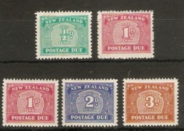 NEW ZEALAND 1939 - 1949 ½d, 1d, 1d, 2d, 3d ALL DIFFERENT  POSTAGE DUES  LIGHTLY MOUNTED MINT Minimum Cat £37 - Segnatasse