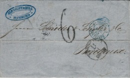 1864- Letter From Hamburg To Bordeaux ( France ) Rating 6 D. + Entrance  TOUR.T 2 ERQUELINES 2 Blue - Entry Postmarks