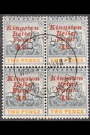 1907 KINGSTON RELIEF FUND (Eighth Setting) Upright Overprint 1d On 2d (SG 153) - A BLOCK OF FOUR Including No Stop After - Barbados (...-1966)