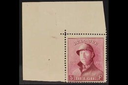 1919 5f Carmine-lake King Albert Tin Hat (COB 177, Michel 157, SG 249), Fine Mint Upper Left Corner Example, Very Fresh. - Sonstige & Ohne Zuordnung